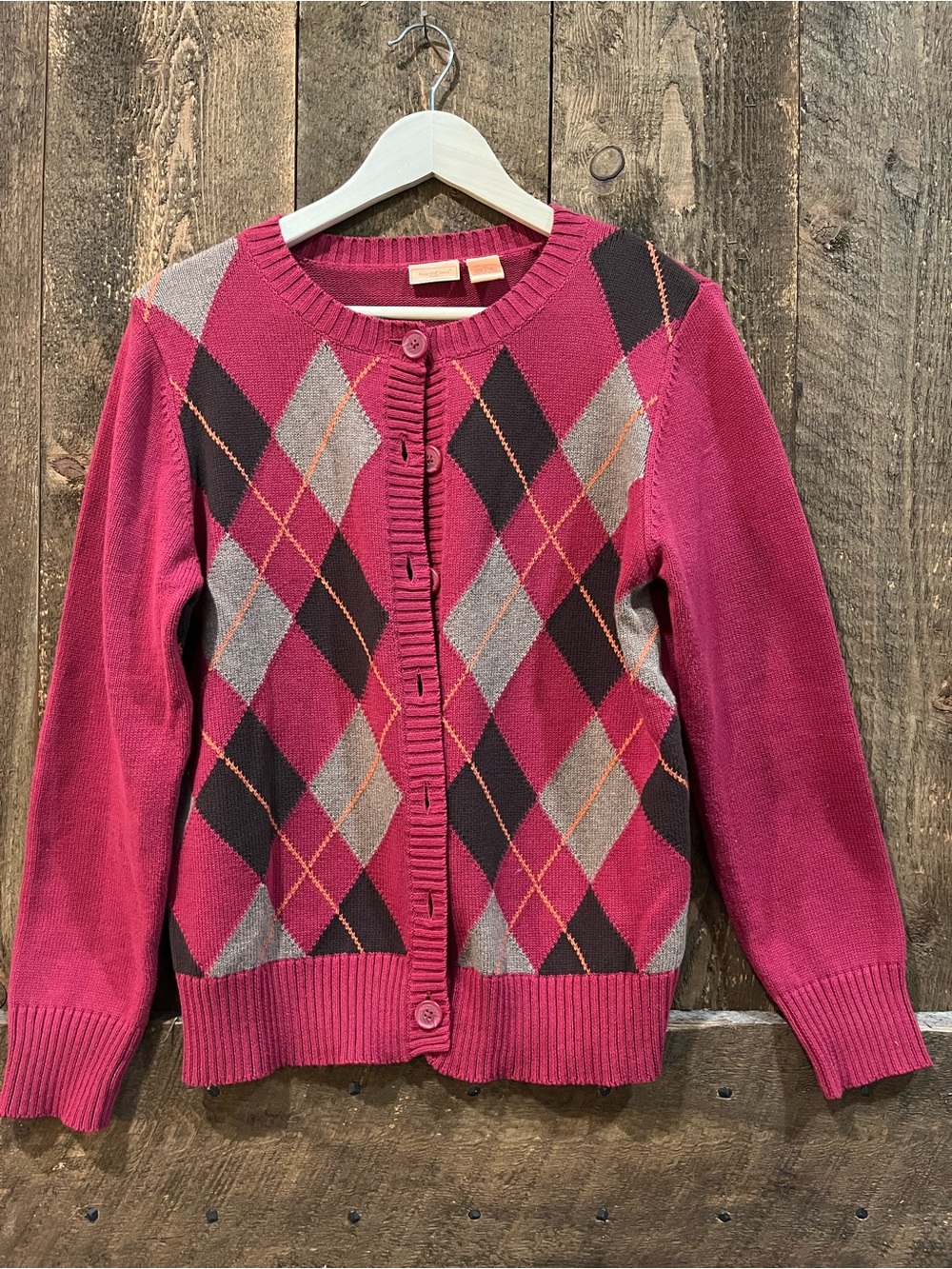 Northcrest Fuchsia Argyle Button-Up Cardigan
